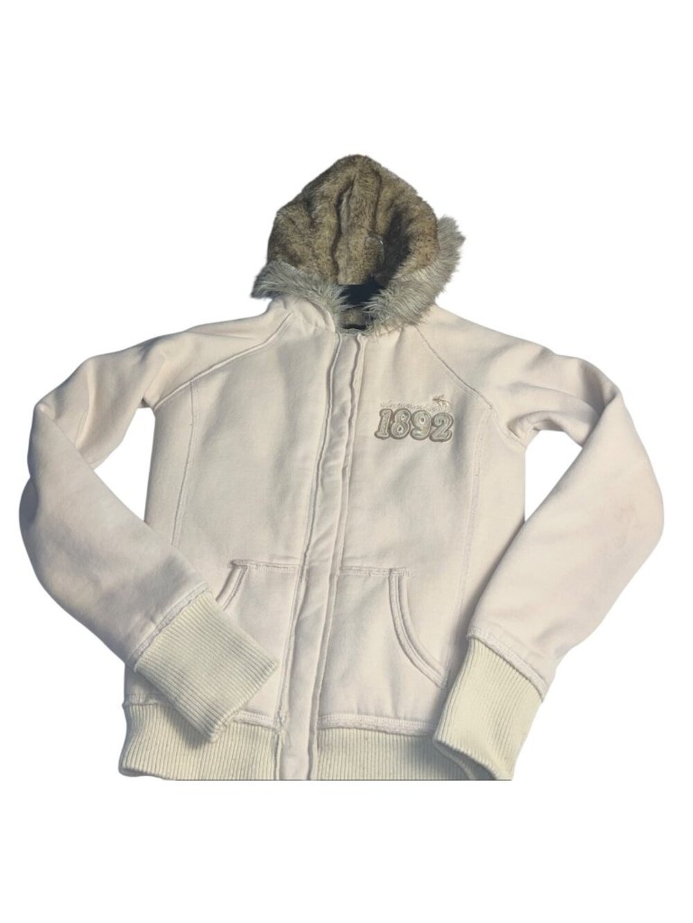 Y2K Abercrombie & Fitch Faux Fur Lined Hoodie Jacket Fits Womens XS/S Cream